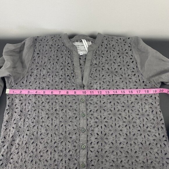 Vintage Johnny Was Women's Eyelet Blouse Tunic Size S Gray Oversized Lagenlook - Picture 6 of 8